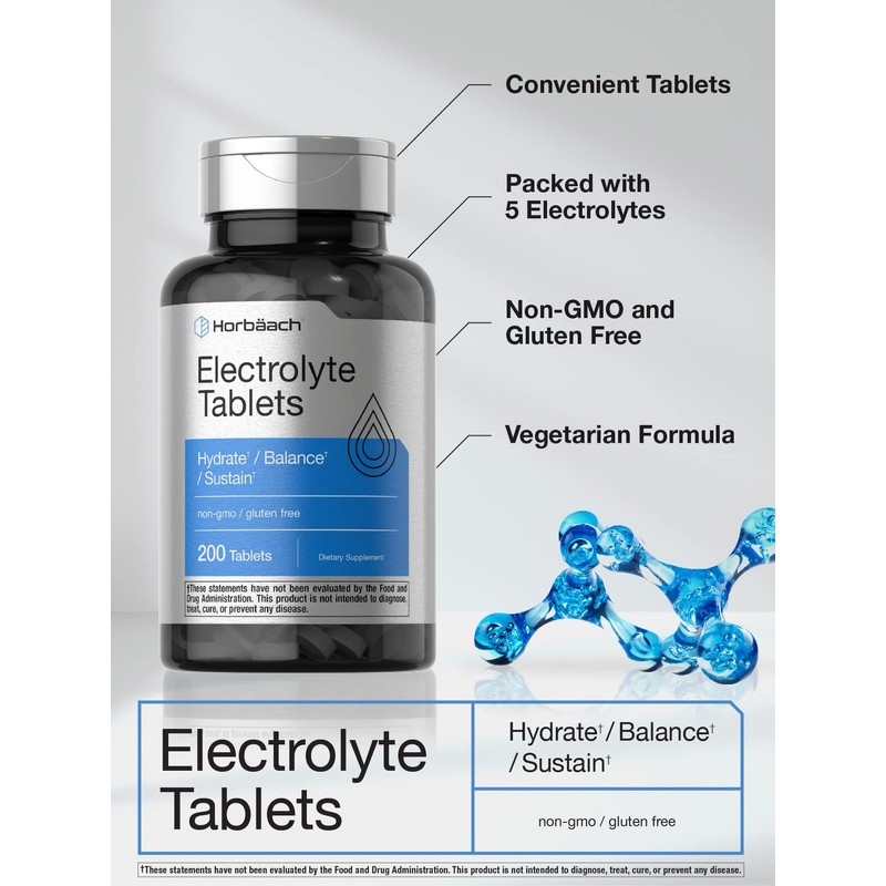 Horbäach Electrolyte Tablets | 200 Count | Vegetarian | Keto-Friendly
