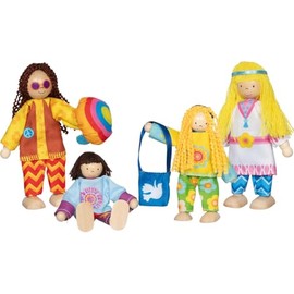 goki 51442 - Bending Dolls Hippie Family - 4-Piece Doll Family Set with Parents and Two Children for Dollhouse and Role Play