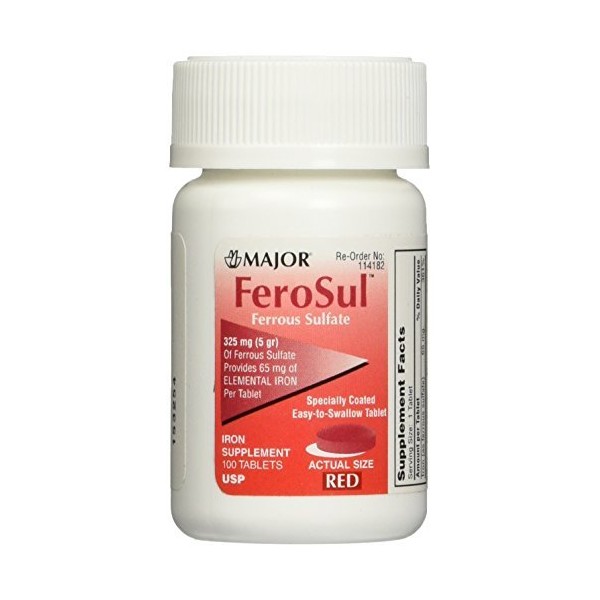 FeroSul 325mg (5GR) Ferrous Sulfate Coated Easy-To-Swallow 100 ct. Tablets (Red) by Feosol