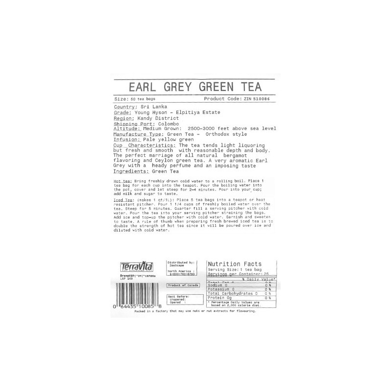 Earl Grey Green Tea (50 tea bags, ZIN: 510086)