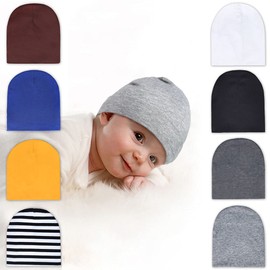 TRAMLE Baby Boys Newborn Beanie Hat Aged 0-6 Months 8 Pack Soft Cute Knit Cap Soft Double Layered Hats