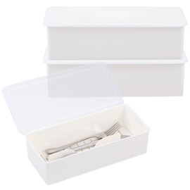 Rainmae 3Pcs Flatware Tray with Lid and Drainer, Large Plastic Silverware Utensil Kitchen Drawer Organizer Clear Cutlery Storage Container with Cover Dinnerware Spoon Knife Holder for Home and Travel