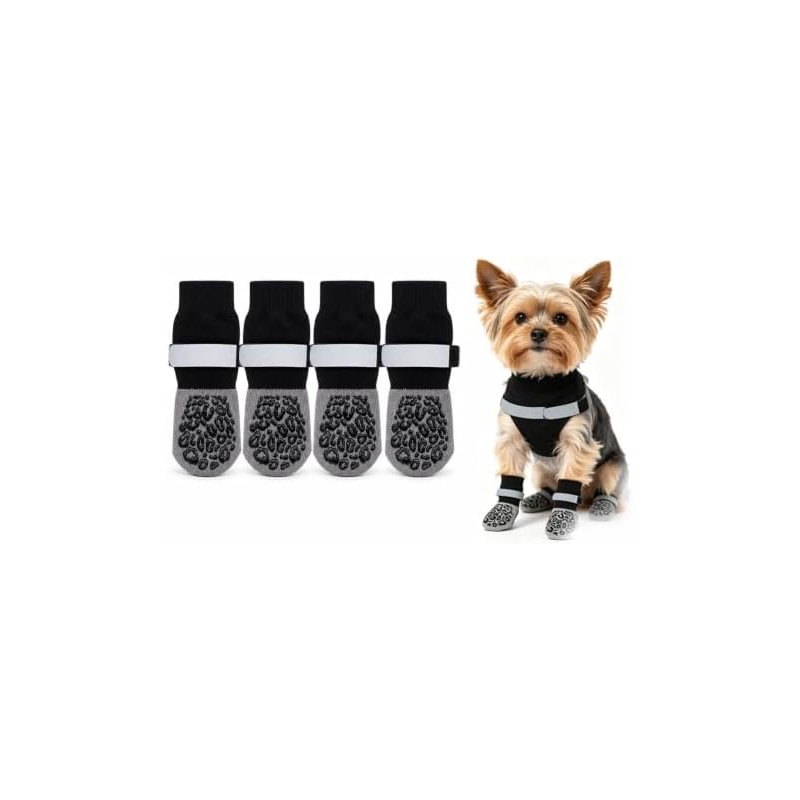 4 Calcetines Antideslizantes para Perros con Tira Reflectante Ajustable,S