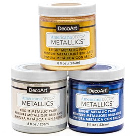 DecoArt Metallics, 3 Color Combo Set, Pack of 3 Jars, Set Contains: 1 Jar - 24K Gold (8 fl oz), 1 Jar Silver (8 fl oz), 1 Jar - Saphire (8 fl oz)