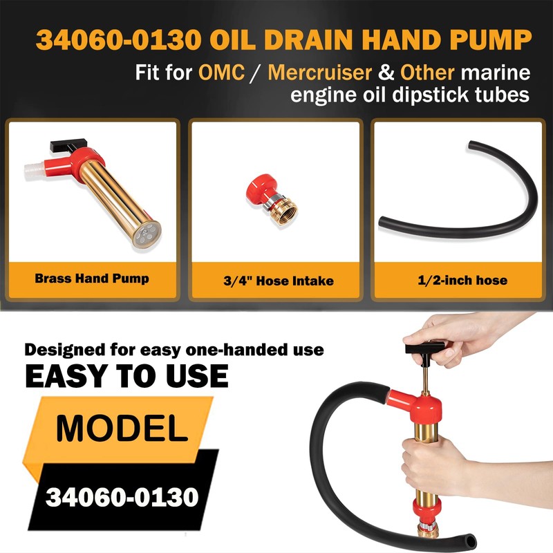 E-cowlboy 34060-0130 Premium Brass Marine Engine Oil Pump, 10.25" Length,