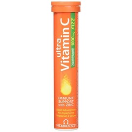 Vitabiotics Ultra Vitamin C Effervescent, Dissolvable with Zinc, Orange Flavour, 20 Tablets, Pack of 1