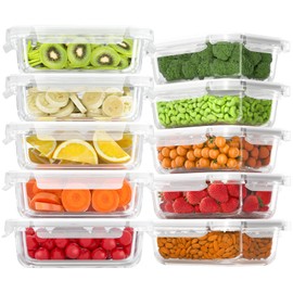 Bayco 10 Pack Glass Meal Prep Containers, Glass Food Storage Containers with Lids, Airtight Glass Lunch Bento Boxes, BPA-Free & Leak Proof (10 lids & 10 Containers) - White