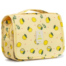 L&FY - Neceser de viaje para mujer, bolsa de artículos de cambiador de tamaño de viaje con gancho, organizador de maquillaje cosmético, bolsa de viaje para artículos esenciales, accesorio de baño, Amarillo limón, Una talla, A la moda