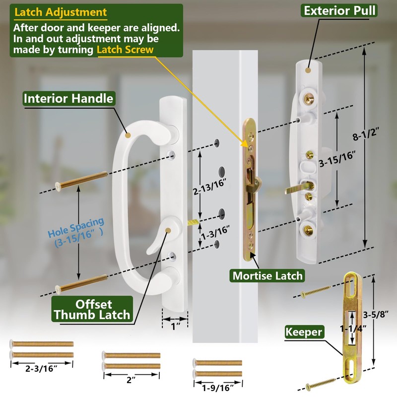 Eockatoo Patio Sliding Glass Door Handle Set with Mortise Lock