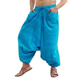 Sarjana Handicrafts Pantalones de algodón para hombre Harén Genie Dance Yoga Alibaba Hippie, Azul (Sky Blue), Talla única