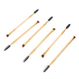 minkissy 6-in-1 Makeup Tool Kit Eyebrow Brush Lash Curler Portable for On-the-go Wooden Handle Aluminum Spring