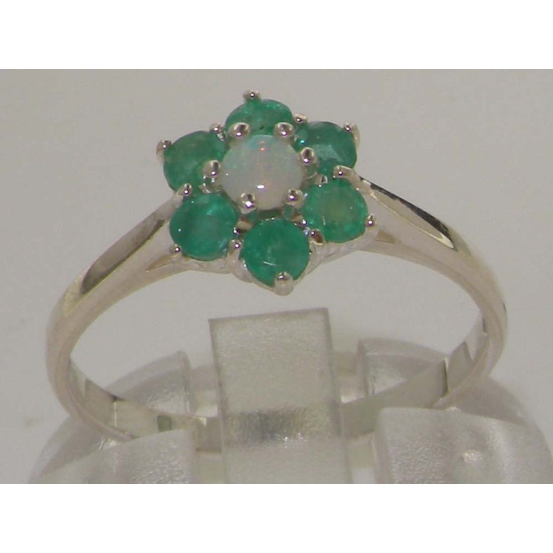 LetsBuyGold 925 Sterling Silver Natural Opal and Emerald Womens Cluster