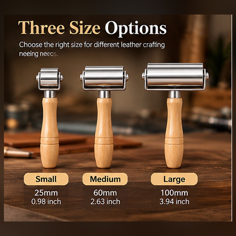Leather Press Roller with Wooden Handle – Three Widths or