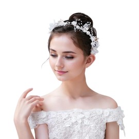 Princess White Flower Headpiece Pearls Hair Dress Hair Accessories Communion Christening Decoration Girls First Communion Flower Wreath Hair Children Headpiece Wedding