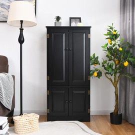 LOKO Kitchen Pantry Storage Cabinet, Freestanding Kitchen Cupboard with Adjustable Shelves and Anti-toppling Device, Multifunctional Floor Cabinet, 24 x 13 x 48.5 inches (Black)