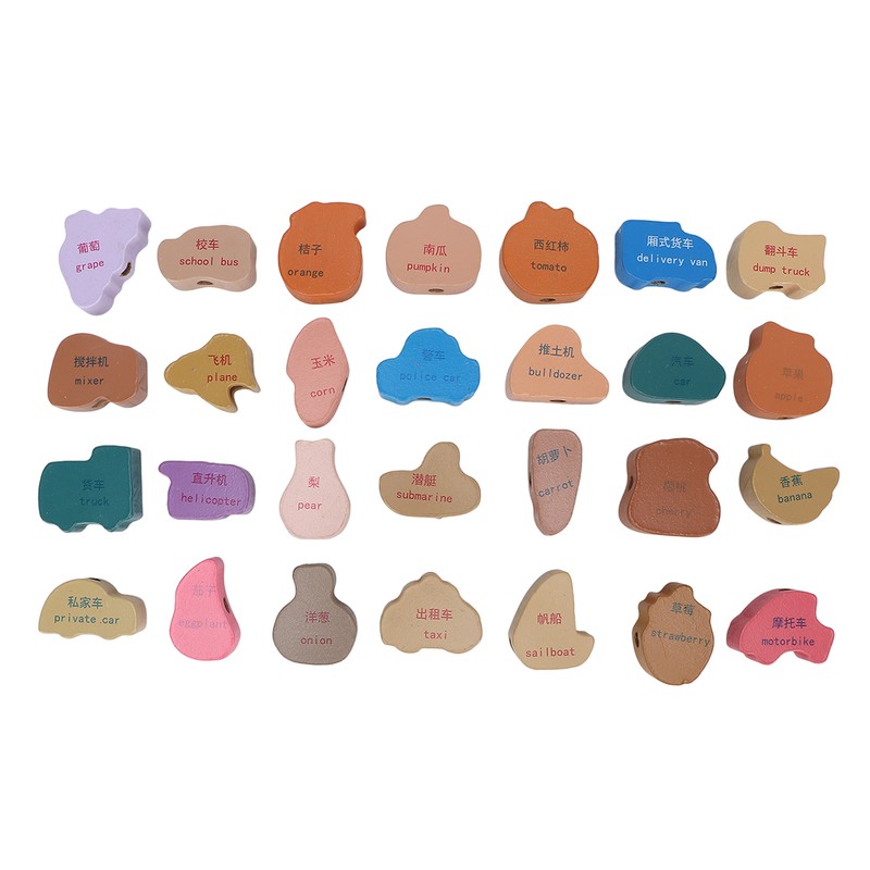 64pcs Lacing Bead Set Wooden Number Fruit Pattern Stringing Beads