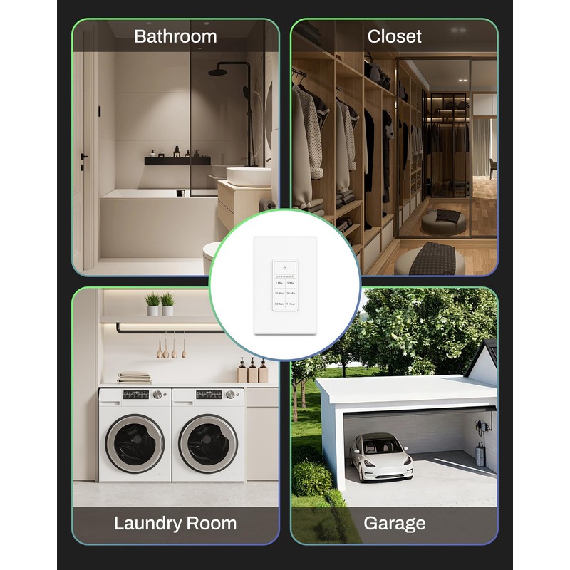 BN-LINK Countdown Timer Switch for Bathroom Fans and Lights, Wall