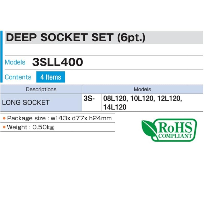 Tone 3SLL400 Super Long Socket Set (6 Angle) 3/8 inch