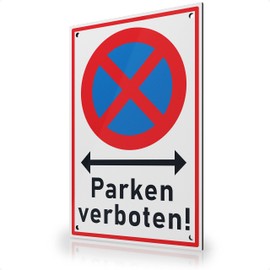 FLAGLY Premium Parken verboten Sign, 30 x 20 cm, 3 mm Aluminium Dibond with Holes, Made in Germany, Sturdy Sign / Warning Sign, Weatherproof and UV-Resistant