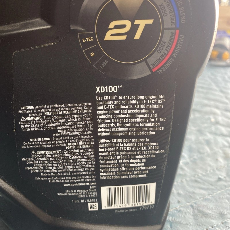XPS Marine XD100 Synthetic 2-Stroke Engine Oil for Evinrude E-TEC,