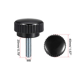 sourcing map 2pcs Knurled Clamping Knobs M8 x 20mm Metric Zinc Plated Carbon Steel Male Thread Thumb Screw on Type 40mm Plastic Round Head Threaded Hand Bolt Stud Knobs Black