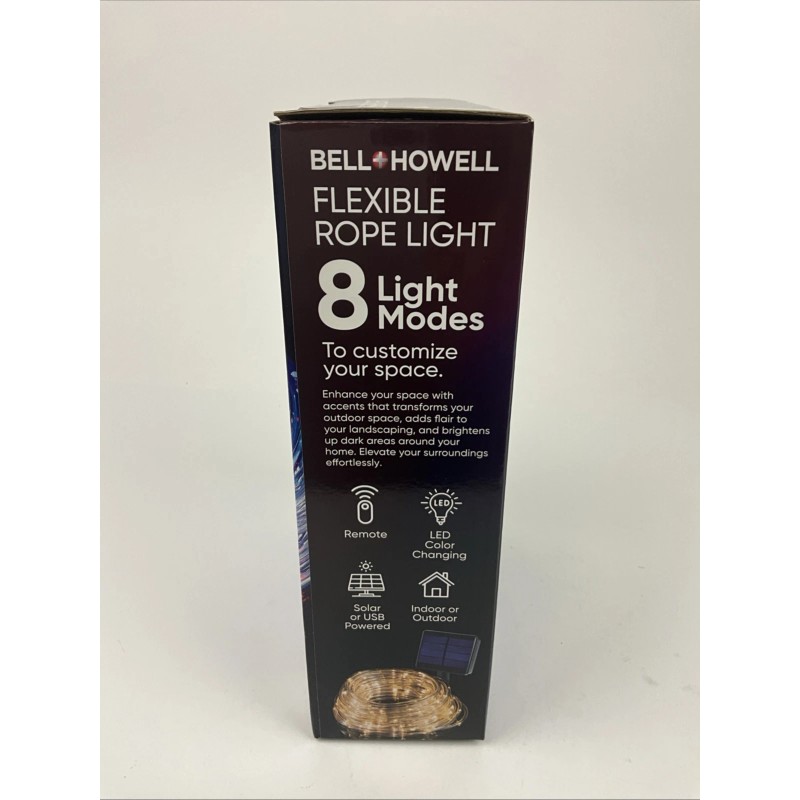 BELL+HOWELL Flexible Rope Light 50ft Indoor Outdoor Solar Powered Weather