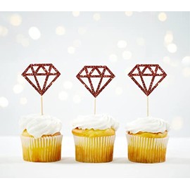 CloverCrafts 12 x Rose Gold Glitter Diamond Cupcake Toppers – Engagement, Hen Do & Bachelorette Decor