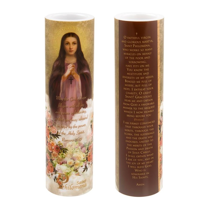 THE SAINTS COLLECTION St Philomena, LED Flameless Devotional Prayer Candle