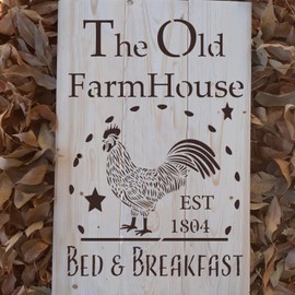 The Old Farmhouse Bed & Breakfast Rooster Decor Stencil Best Vinyl Large Stencils for Painting on Wood, Canvas, Wall, etc.-XL3 (18" x 27")| Ultra Thick Exhibit Grade White Color Material