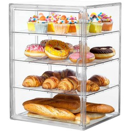 OKAY ORANGE Pastry Display Case, Bread Box for Kitchen Countertop, 4 Layers Stackable Bread Storage Container, Clear Bakery Display Case Countertop for Bread, Bagel, Muffins (Clear)