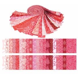 Soimoi 40Pcs Asian Block Print Precut Fabrics Strips Roll Up 1.5x42inches Cotton Jelly Rolls for Quilting - Pink