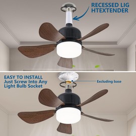 Dalouguan Socket Fan Light with Remote, 18" Wood Dimmable LED Small Ceiling Fans with Lights, 3 Colors 3000K-6500K Replacement Light Bulb Fan for Bedroom Kitchen Living Room Garage