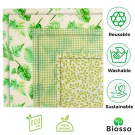 Biosso Premium Beeswax Food Wraps Set - Pack 6 Reusable Food Storage Wrappers - Biodegradable Cotton Cloth & Wax Wrap - Small, Medium, Large - Sustainable Lunch Bags, Sandwich Wraps & Bowl Covers