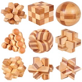 WishesMar 9 Pcs Wooden Brain Teaser Puzzles Set Logic Mind Educational Toy - Assembly Disentanglement Puzzles Interlocking Lock Games Gift for Kids and Adults - Set #1