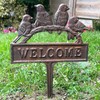 Birds Welcome Sign Lawn Spike Cast Iron Brown Perched Robins