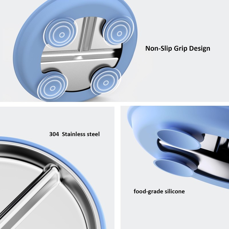 Bakpoco Stainless Steel Suction Plates with Lids for Toddlers &