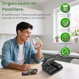 Organizador de Pastillero Semanal, Pastillero para 7 Día de Píldoras Portátil, tres veces al día, protección de privacidad negra Estuche de pastillas 