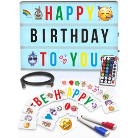 Cinema Light Box with Letters – Marquee Color Changing Light Box Sign with 386 Black & Color Letters & Emoji & 2 Markers- Premium Light Up Letter Board – 16 Dimmable Remote-Controlled Colored Options