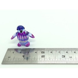 Sansukjai Penguin Tiny Miniature Figurines Hand Blown Glass Art Animals Collectible Gift Home Décor, Blue Purple