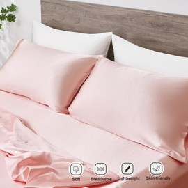 DuShow Satin Pillow Cases King Size Set of 2,Pink Satin Pillowcase for Hair and Skin,2 Pack Soft Cooling Pillowcases King Satin Silky Pillow Cover with Envelope Closure Pink-20×36 Inches