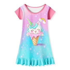LQSZ Unicorn Girls Nightgown Short Sleeves Pajamas Princess Casual Dress for Girls 6 7t