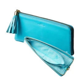[VOICE] Italian MASINI Cowhide Leather Pitti Women's Long Wallet, Used by Leading Italian Brands, Soft, Beautiful Colors, Present, Gift Boxed, TURQUOISE
