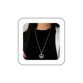 Andelaisi Boho Peace Pendant Necklace Silver Love peace Necklace Vintage Peace circle Choker Necklace silver long Necklaces Chain Jewelry for Women