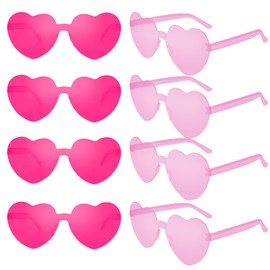 CHRORINE 8/16/ 24 Pairs Heart Shaped Sunglasses Rimless Heart Glasses Transparent Colors for Party (16, Rose-red and Pink)