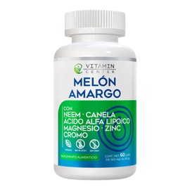 Melón Amargo con NEEM + CANELA + CLA + Magesio + zinc + cromo frasco con 60 capsulas de 500 mg C/U (30g)