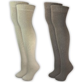 Generisch Knee Stockings Overknee Made of Sheep's Wool for Women (2 x Pairs) Stockings Wool Winter Socks Wool Socks Winter Socks Full Terry Inner Terry Thermal Socks Breathable, 2 x pairs