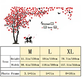 3D Tree Wall Stickers DIY Tree Bird Wall Decal Large Family Photo Frames Art Murals Tree Sticker for Living Room Bedroom Restaurant Home Decor(Red Left,M:130 * 250cm)