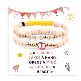 2pcs Mother Daughter Bead Bracelet Set,First Day of School Kindergarten Mama and Mini Matching Heart Bracelets First Grade Back to School Bracelet Gifts (MRS)