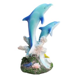 Ebros Sea World 2本のボトルノーズイルカ 水泳 コーラルリーフ 像 高さ5.5インチ 海洋 海洋 装飾 置物