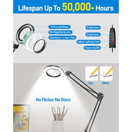 TANYO 10X Magnifying Glass with Light, 1800 Lumen Magnifier with Light, Lamp with 3 Color Modes & 10 Brightness Levels, Magnifying Glasses for Close Work, Crafts, Hobby, Reading, Jewelry.